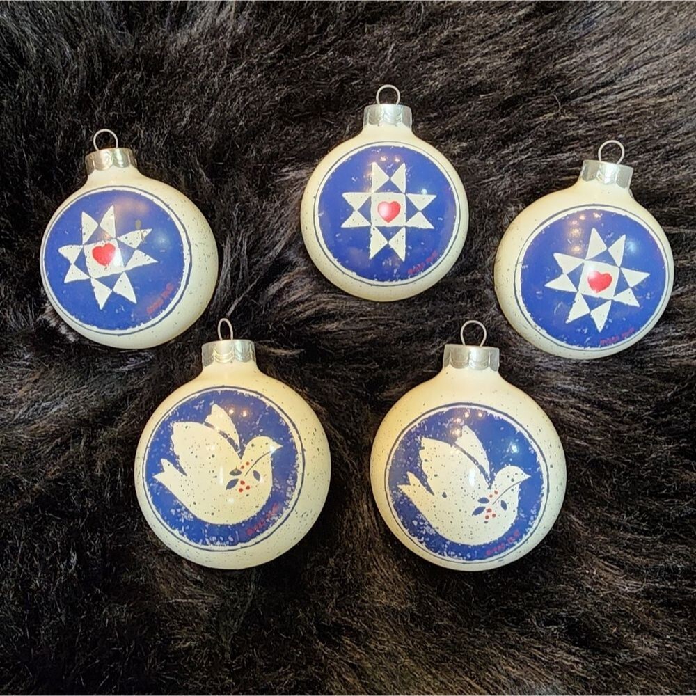 5 Hallmark Glass Ball Christmas Ornaments Mary Emmerling Country Collection 1985